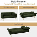 Canapé-lit convertible 70" avec dossier réglable, velours teddy, vert / rose / beige, 2 places