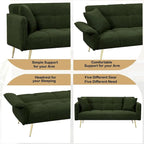 Canapé-lit convertible 70" avec dossier réglable, velours teddy, vert / rose / beige, 2 places