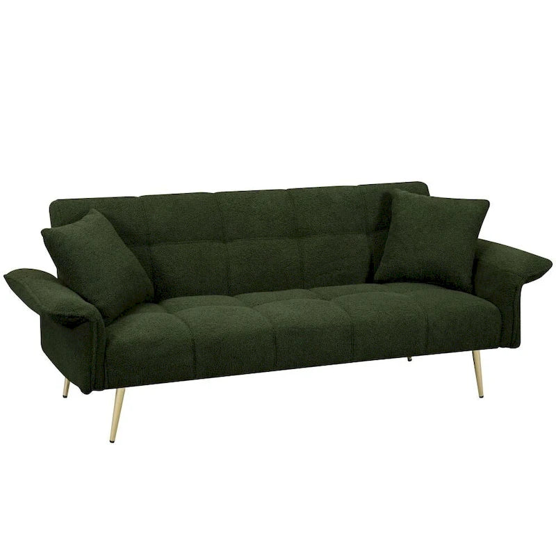 Canapé-lit convertible 70" avec dossier réglable, velours teddy, vert / rose / beige, 2 places