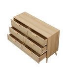 Commode double à 6 tiroirs en rotin et bois avec dispositif anti-basculement, naturel