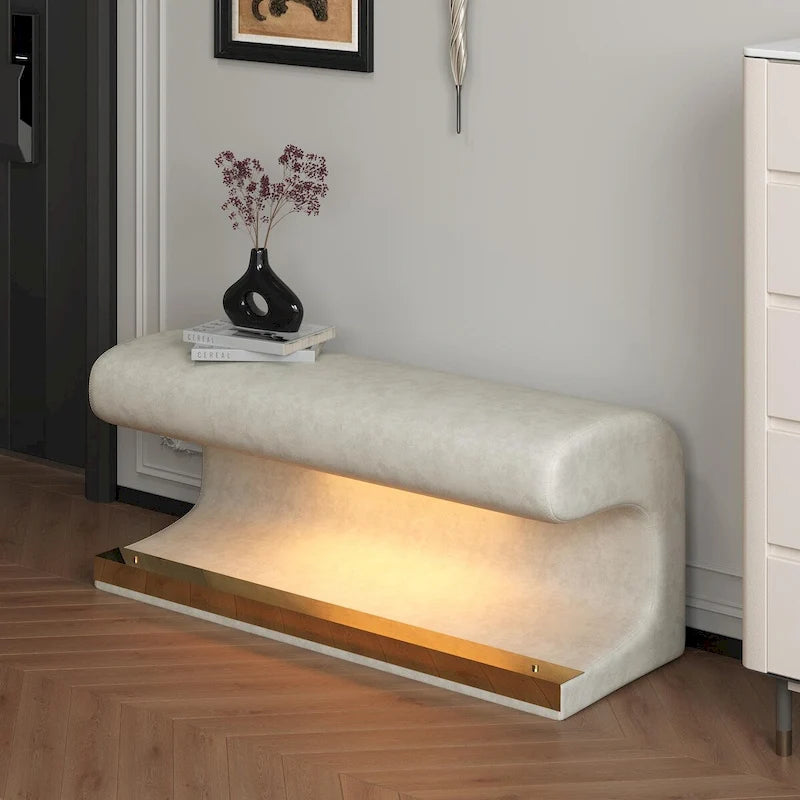 Banc d'entrée en similicuir avec lumière DEL à détecteur de mouvement, gris/beige, un seul article