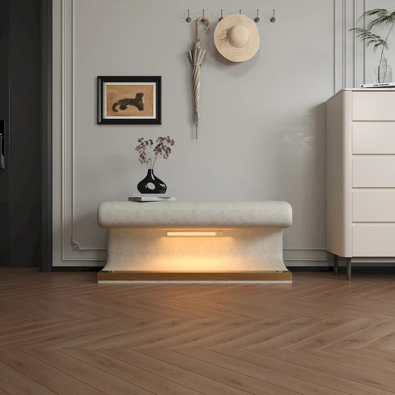 Banc d'entrée en similicuir avec lumière DEL à détecteur de mouvement, gris/beige, un seul article