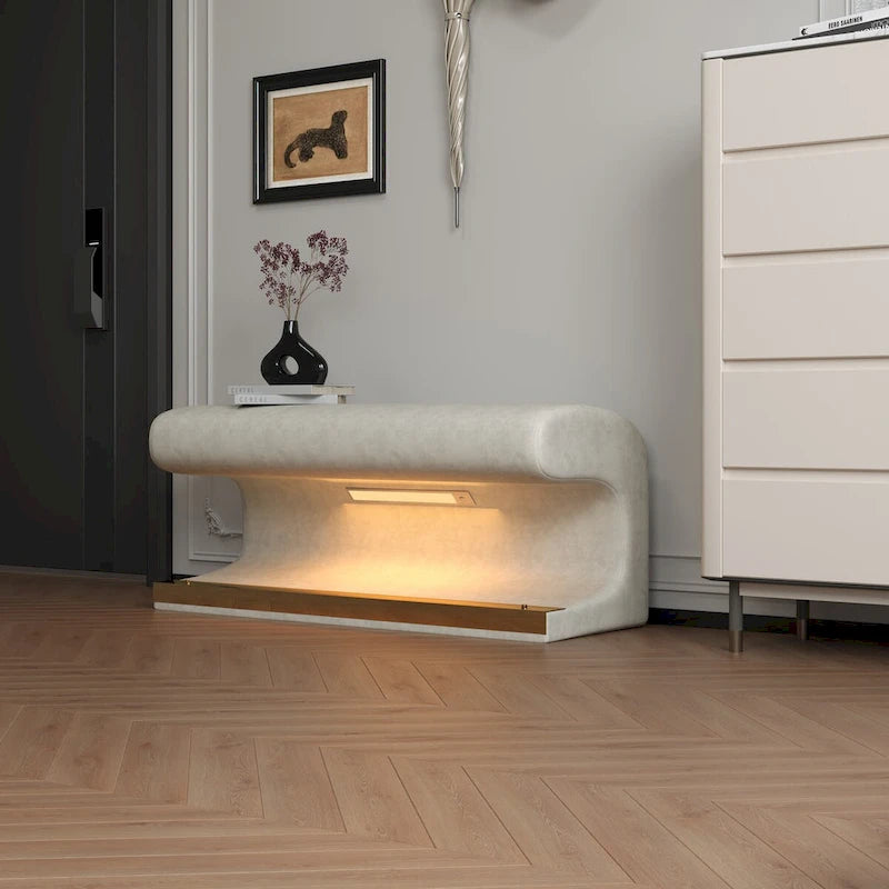 Banc d'entrée en similicuir avec lumière DEL à détecteur de mouvement, gris/beige, un seul article