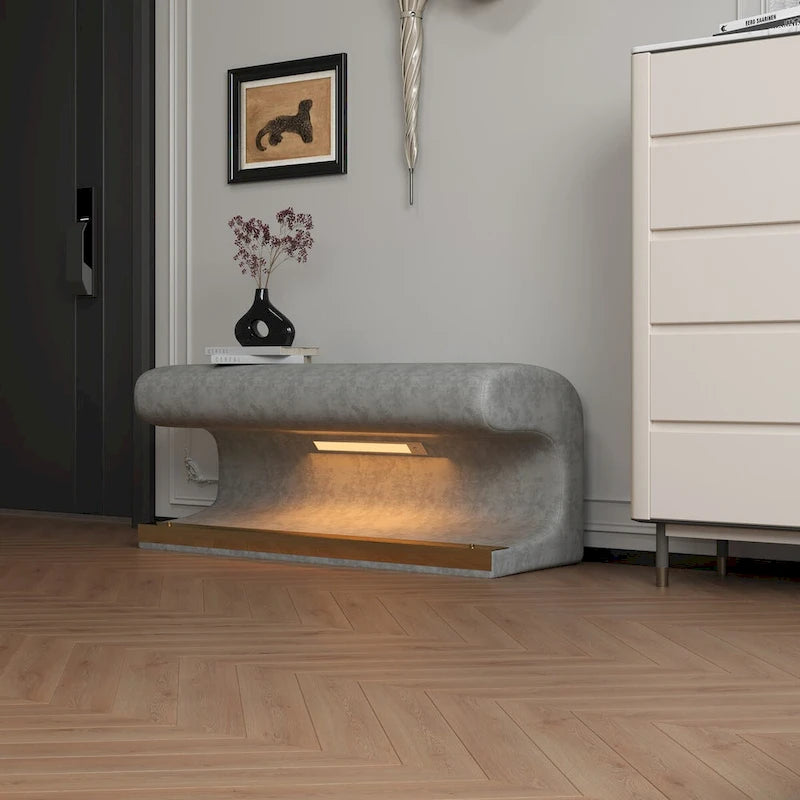 Banc d'entrée en similicuir avec lumière DEL à détecteur de mouvement, gris/beige, un seul article