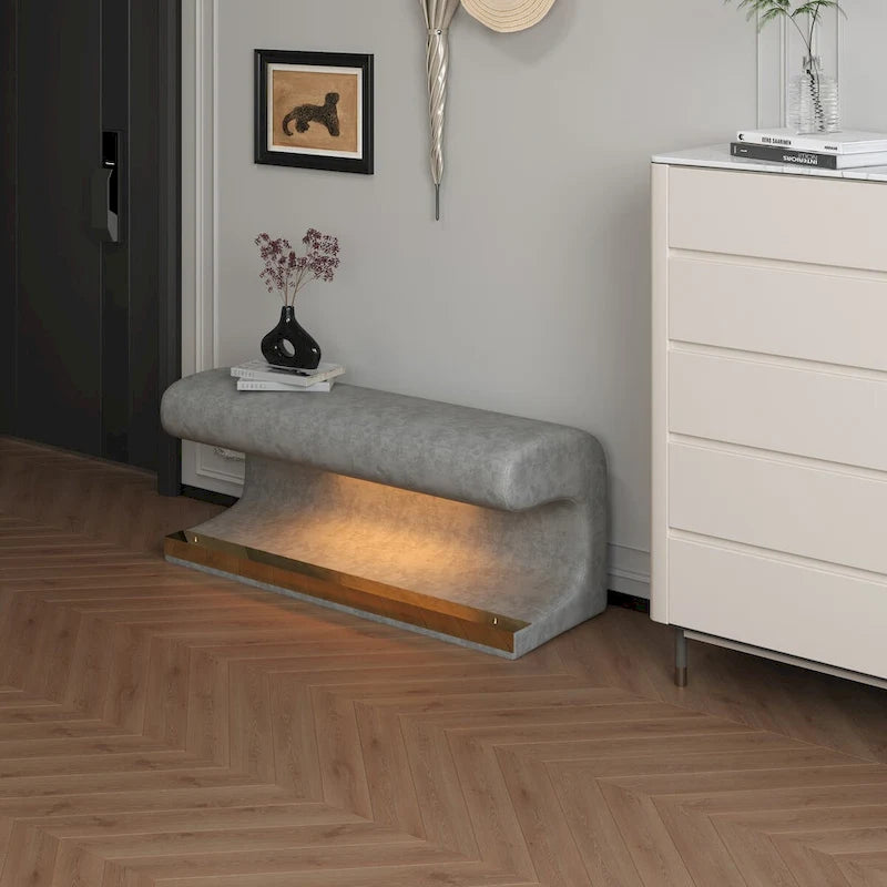Banc d'entrée en similicuir avec lumière DEL à détecteur de mouvement, gris/beige, un seul article
