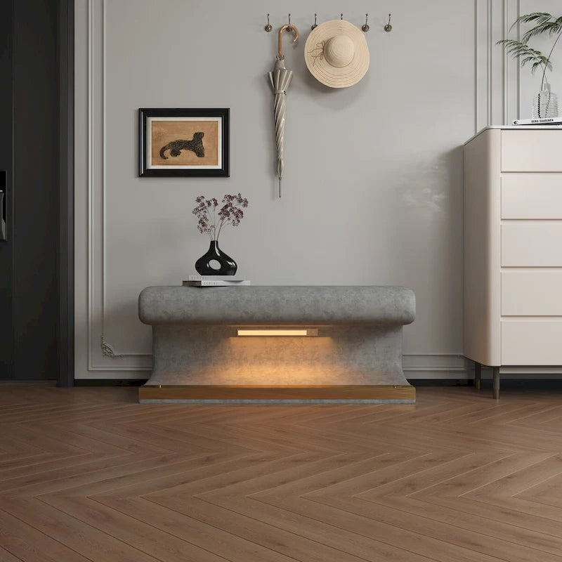 Banc d'entrée en similicuir avec lumière DEL à détecteur de mouvement, gris/beige, un seul article